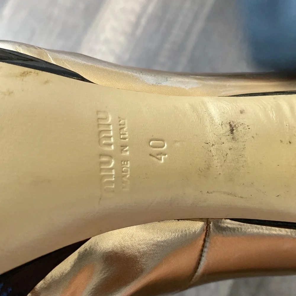 Miu Miu Platform Heels Gold Black Peep Toe